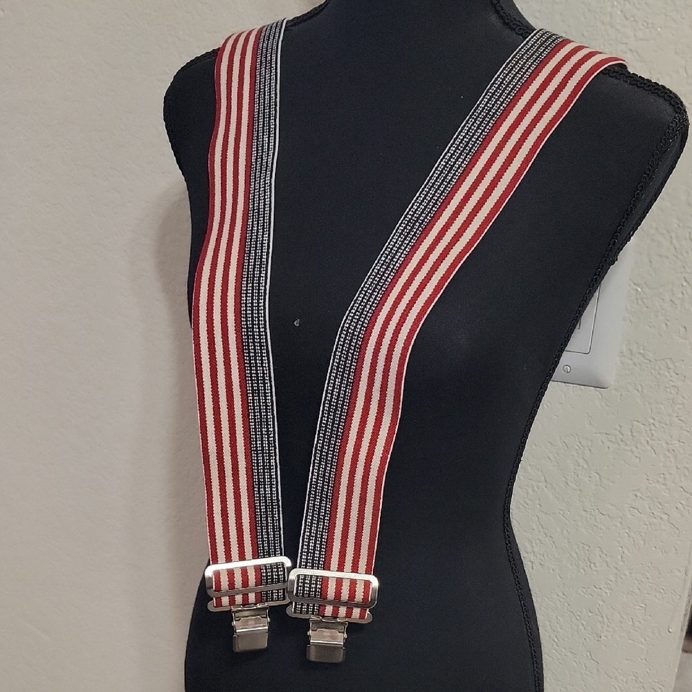 Husky Top Grain Red and White and Blue Striped Suspenders